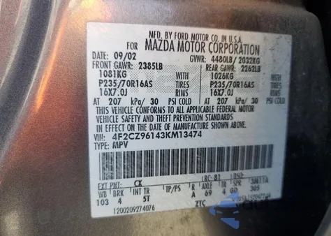 2003 Mazda Tribute Es z USA, uszkodzony, nr VIN 4F2CZ96143KM13474